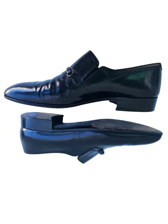 Star Artioli Vintage Handmade Italy Black Leather Horsebit Mens Loafers 9D - Picture 9 of 15